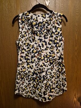 CAbi Multi-Color Animal Print Ruffle Neck Sleeveless Shell S